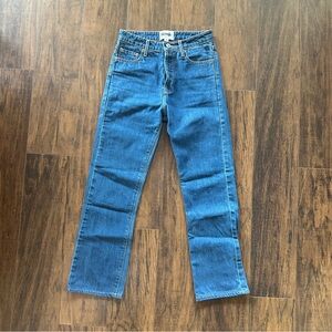 Rouje mid rise dark wash straight leg jeans